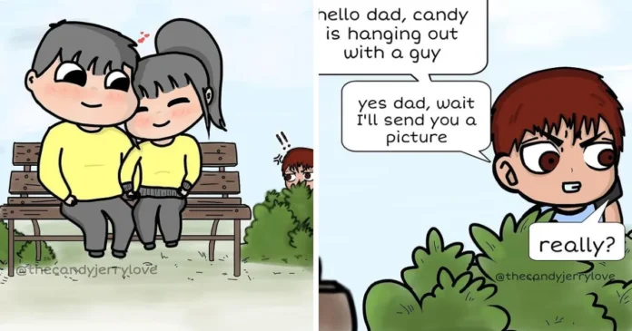 Candy and Jerry cute couple comics illustration