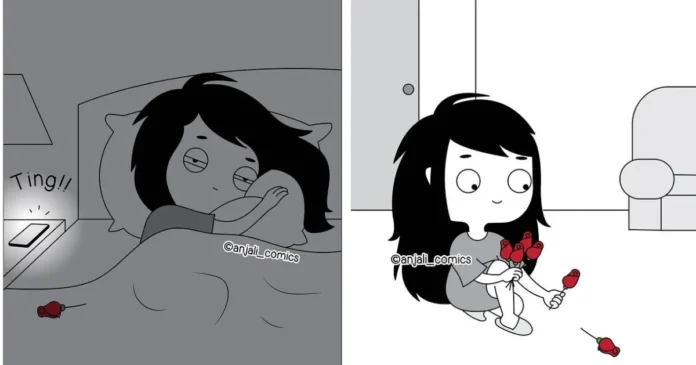 Funny couple comic strip showing everyday relationship humor