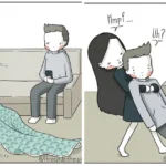 28 Quirky Comics About Love, Laughter, and the Everyday Moments of Relationships A collection of colorful, humorous relationship comics depicting relatable moments between couples, showcasing love, laughter, and quirky interactions