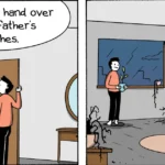 20 War and Peas Comics With Dark, Twisted Punchlines The Grim Reaper notices toilet paper stuck to a man's shoe, who thanks him, while the reaper checks a list.