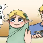 Idiot of the East Comics: 20 Anime and Fantasy Gags A silver-haired elf in a hospital bed holds a bundled newborn, followed by a smiling blond elf beside a baby with matching features.
