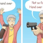 20 PizzaCake Comics Turn Everyday Frustrations Into Humor Absurd comic where a pigeon and an armed sun interrupt a street robbery to demand that everyone calm down.