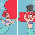 17 The Baptman Comics Mix Pop-Culture Parody With Dark Humor A red-haired mermaid sings underwater with a yellow fish nearby, then a dark object lands on her head as sea creatures swarm around her.