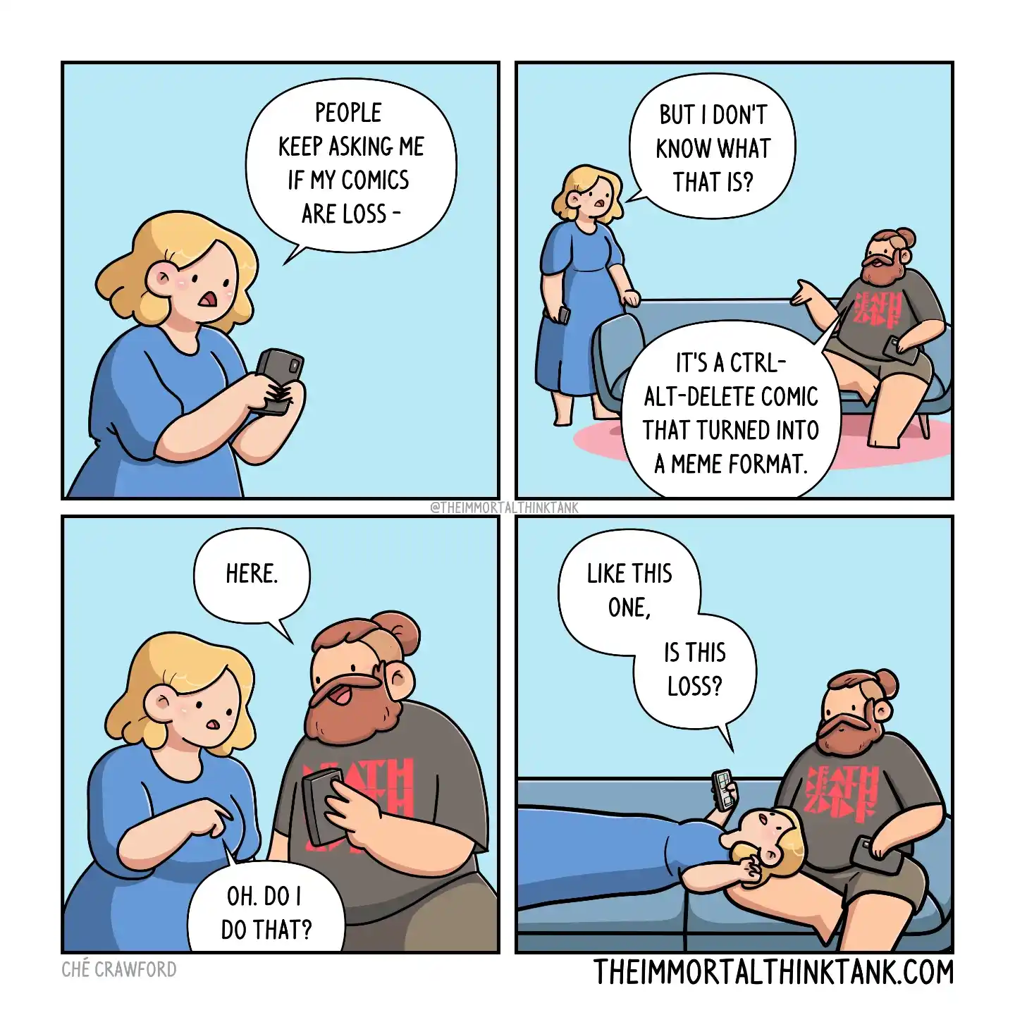 Four-panel comic about a person asking whether a meme-format comic depicts Loss.